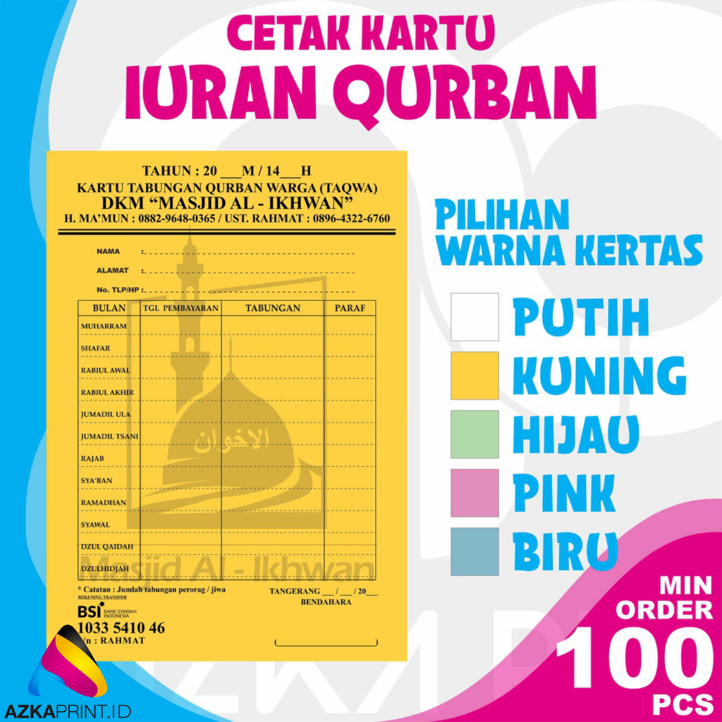 

Cetak KARTU IURAN QURBAN, Kartu Iuran custom
