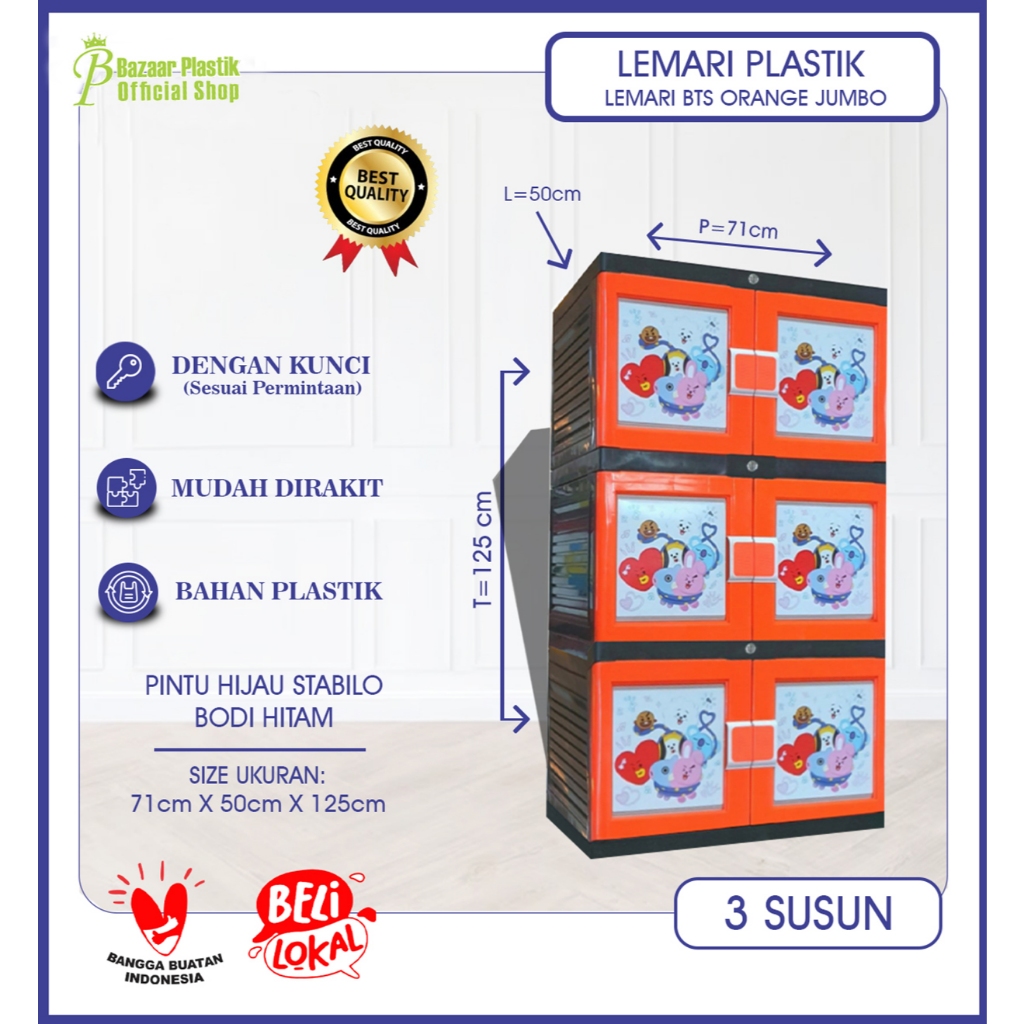 Lemari Jumbo Lemari Pakaian Lemari Plastik 3 Susun Kunci HELLO KITTY 3 SUSUN ( KITTY3SSNK )