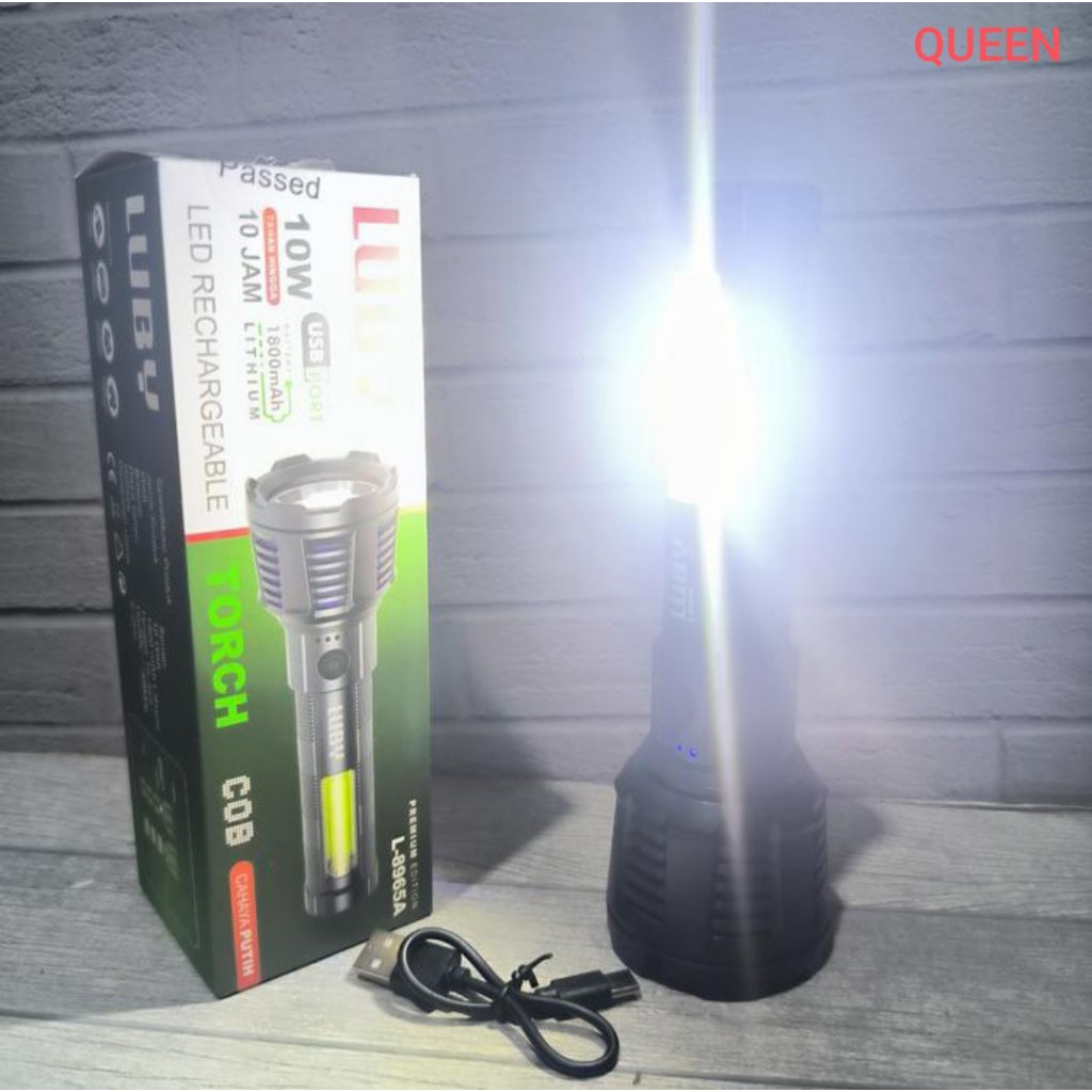 LUBY SENTER TANGAN L-8965A 10WATT CAHAYA PUTIH RECHARGEABLE CAS BAGUS