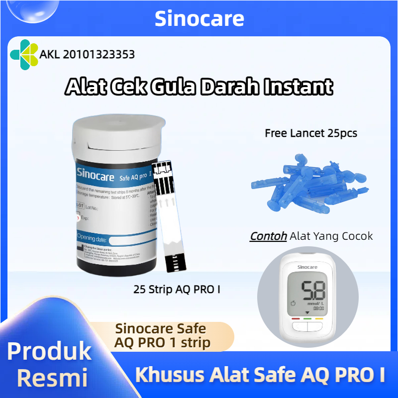 Sinocare Safe AQ Pro I Tes Gula Darah 25 Strip FREE Jarum Stik Gula Darah Cek Gula Darah