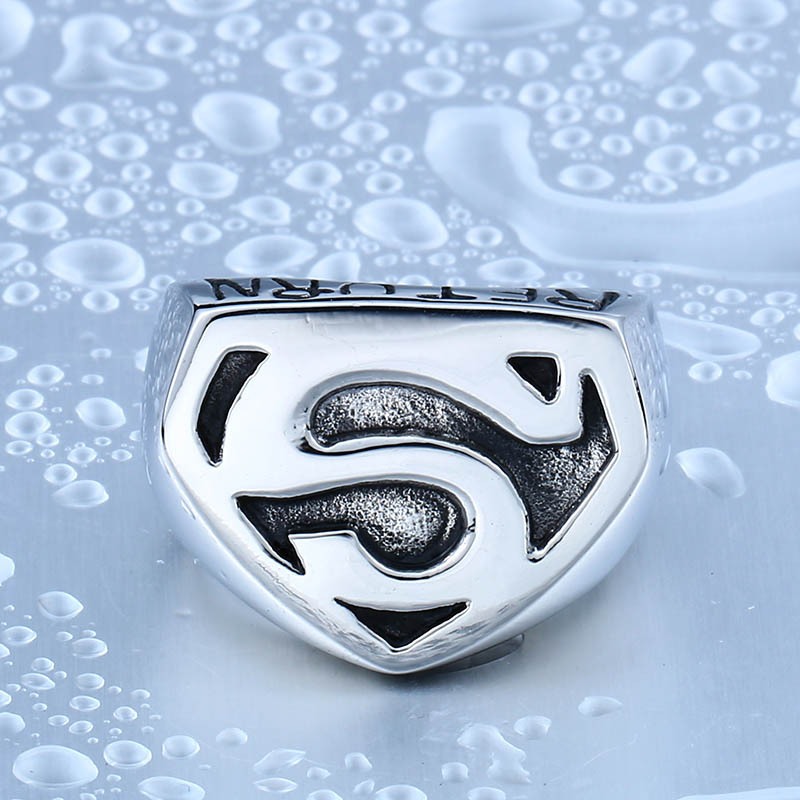 Cincin Logo S Superman Hitam Beier Stainless Premium / Cincin Inisial Huruf S Hitam Superman / Cinci