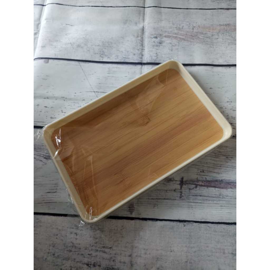 Tea Tray Japanese Wood Style Nampan Plastik Tatakan Gelas Teh Medium Ukuran 30 x 19 x 2.4cm Warna Pu