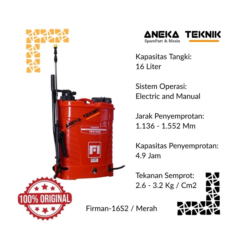 Aneka Teknik - Sprayer / Alat Semprot Hama Firman Merah 2 Fungsi Electric & Manual Tangki 16 Liter A