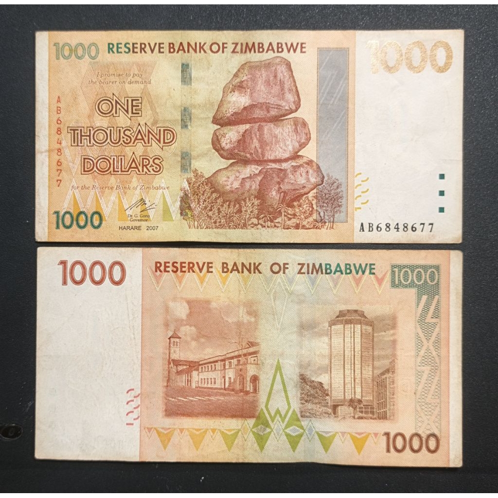 Uang kertas Asing Zimbabwe One Thousand Dollar