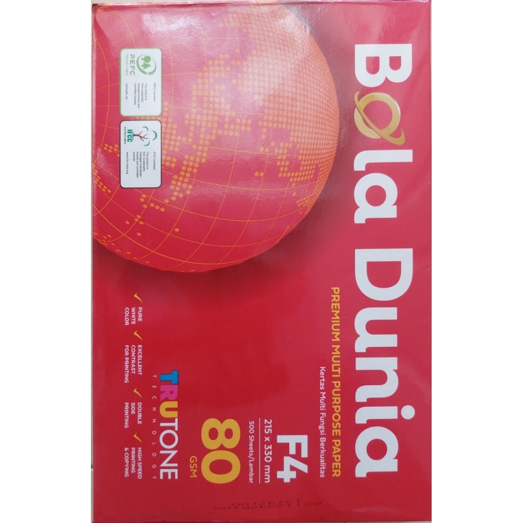 

Kertas Bola Dunia Multi fungsi Berkualitas kertas HVS Foto copy F4 80gsm 500 lembar