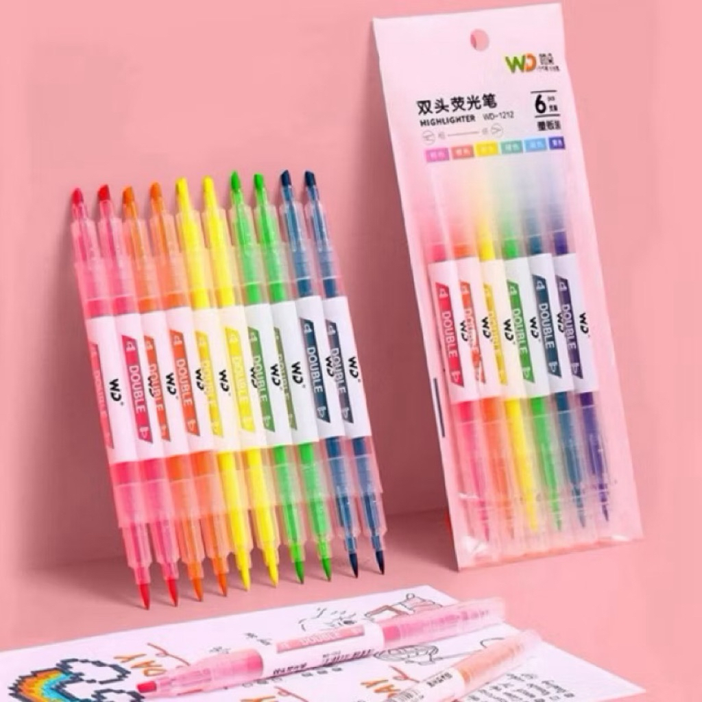 

[ KAWAIISTUFF ] Spidol Warna | Spidol 2 arah |Highligther Stabilo Warna Warni isi 6pcs