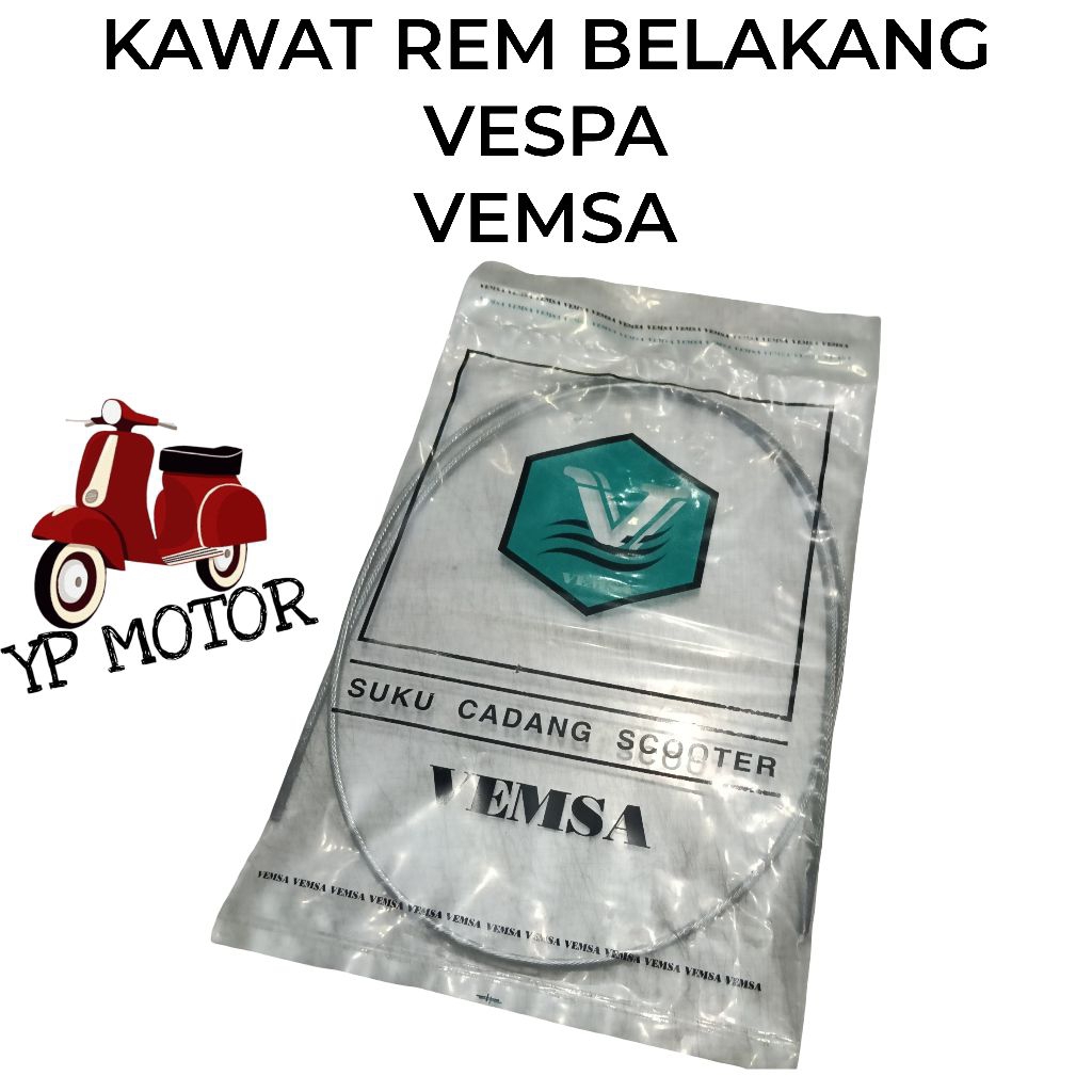 VEMSA Kawat Kabel Rem Belakang Vespa Super Sprint PX Excel Sparepart Sukucadang Aksesoris Variasi Ve