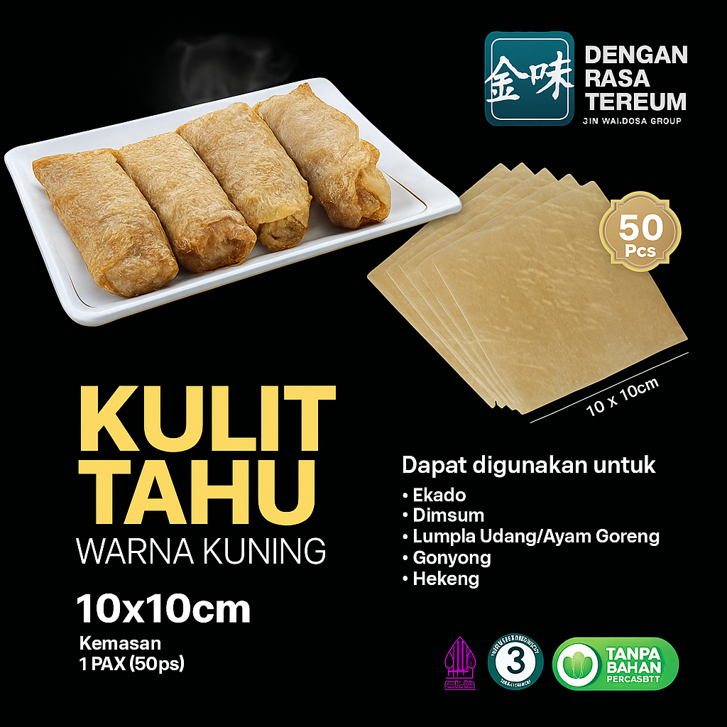

Kulit Tahu TAWAR 10x10 HALAL isi 50pcs | Kulit Lumpia Tawar | Cocok Untuk Lumpia Udang,Ekado,Kekian
