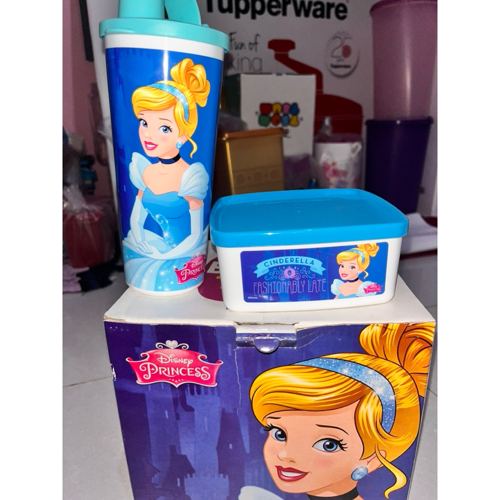 [ORIGINAL] Tupperware Set Anak - Disney Princess Cinderella (Botol Minum & Tempat Bekal)