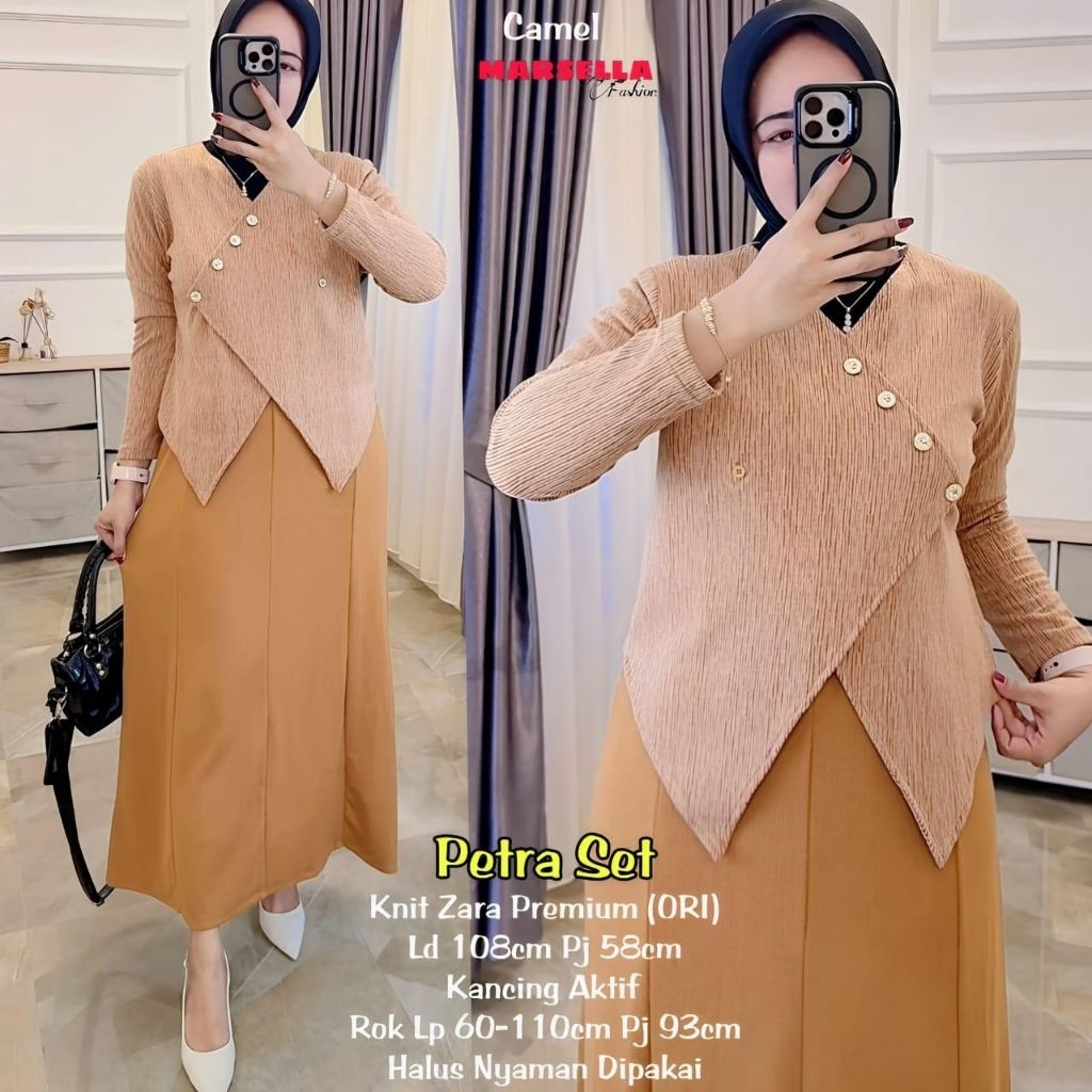 Marsella - Petra Setelan Rok Wanita • Knit Zara Premium (ORI) •Kancing Aktif • Halus Nyaman dipakai