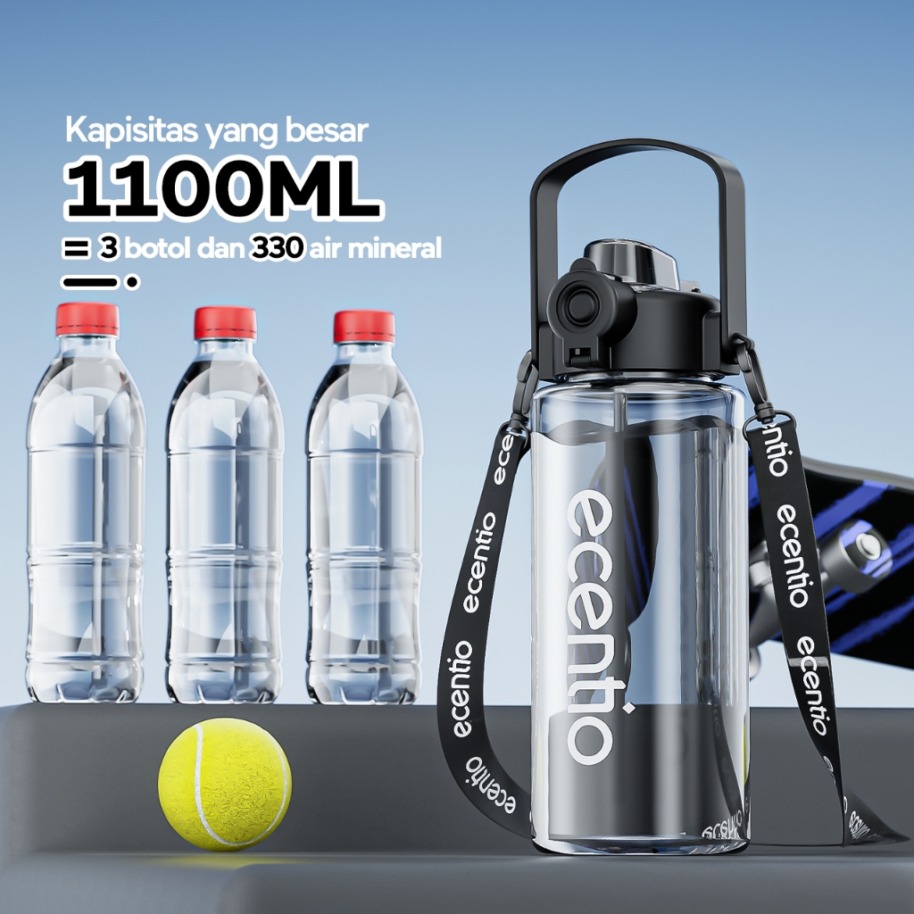 ecentio Food Grade plastik botol minum aesthetic 1100ml premium tempat minum anti tumpah Portable bo