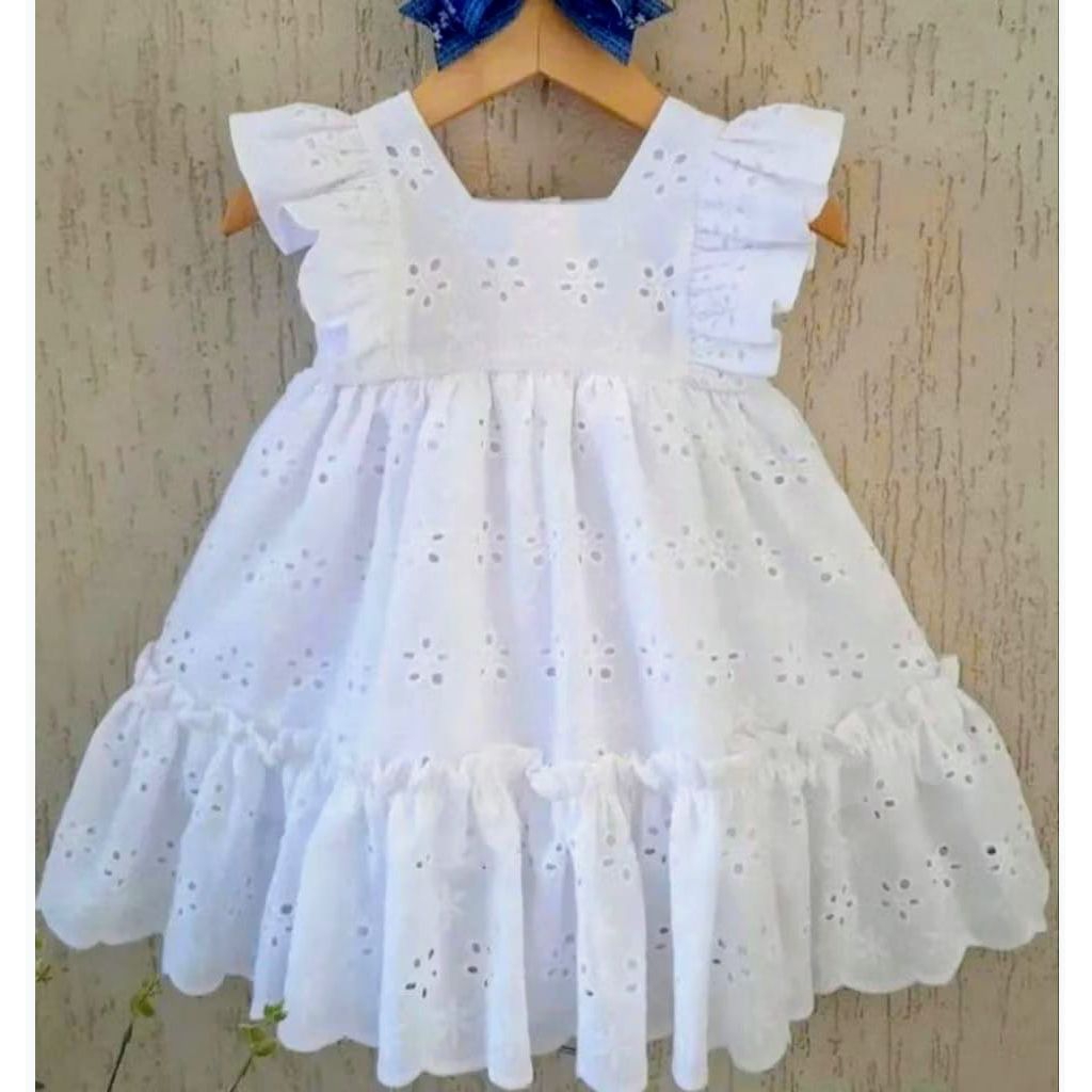 dres gaun anak perempuan lucu imut gemes bahan katun bordir bolong