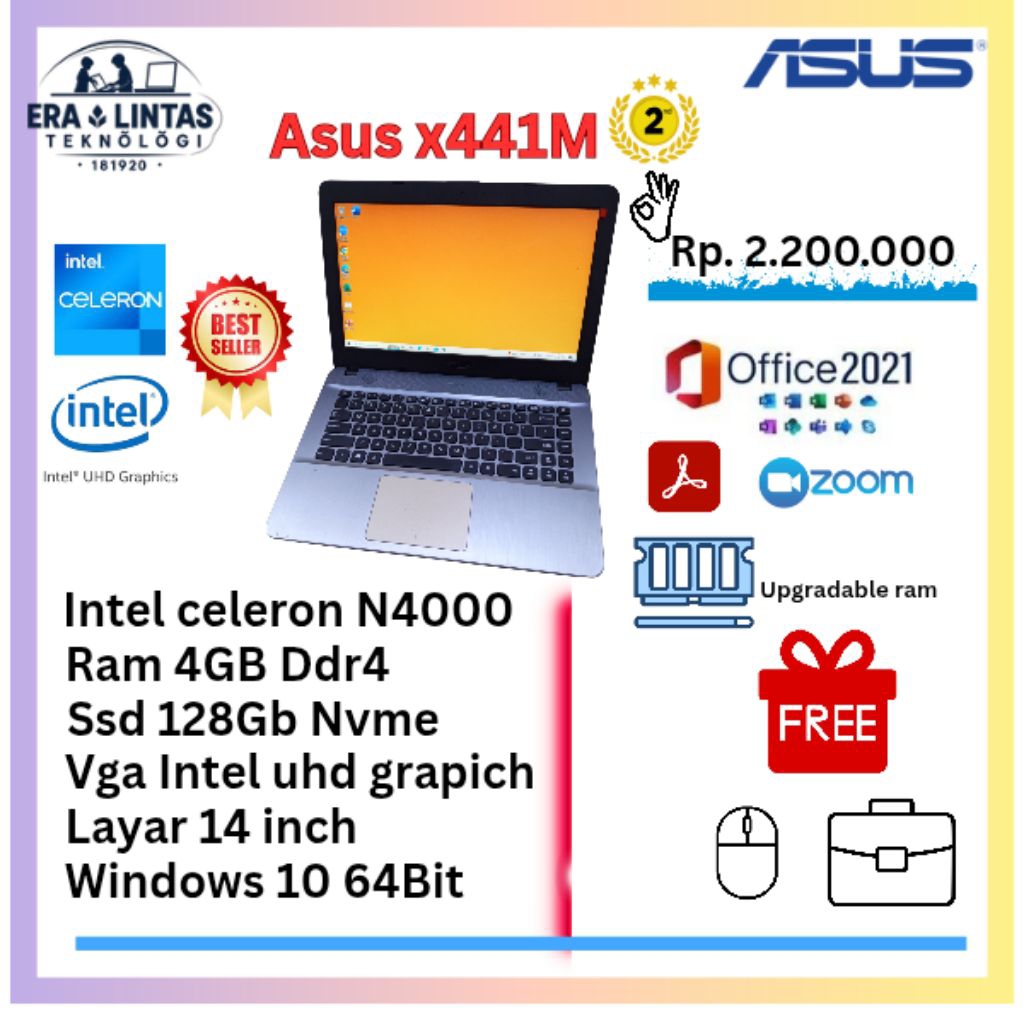 asus x441M intel celeron N4000-4gbddr4-ssd 128gb-windows 10