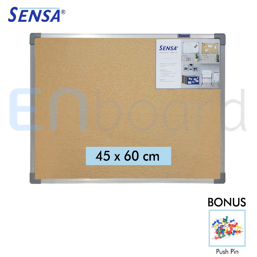 

Softboard / Pin Board / Cork Board / Papan Pengumuman / Mading Gantung Polos Sensa 45 x 60 cm