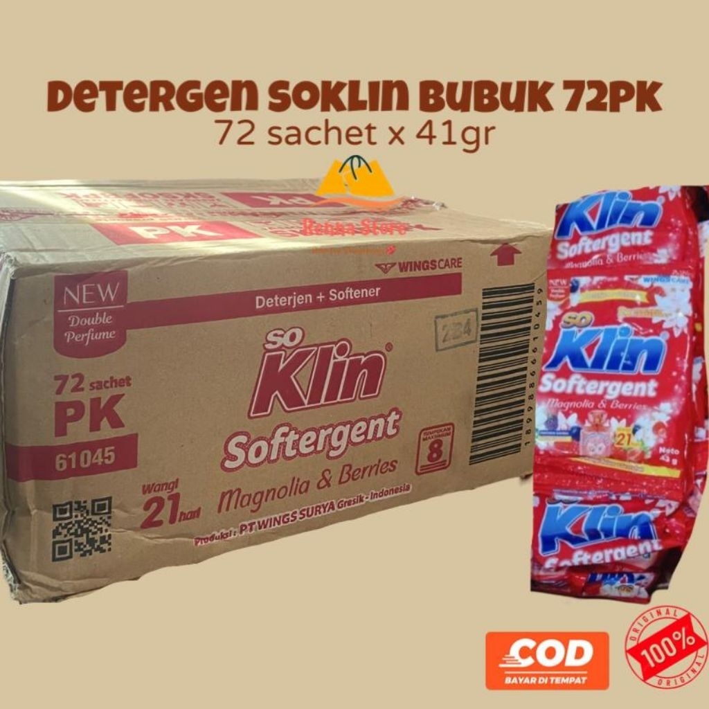 72sachet SoKlin Softergen Bubuk PK 41gr Detergen Cuci Baju