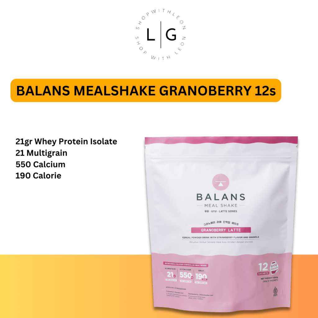 

BALANS Meal Shake UYU Series | Granoberry Latte | Susu Protein & Tinggi Kalsium Rendah Kalori | 12s