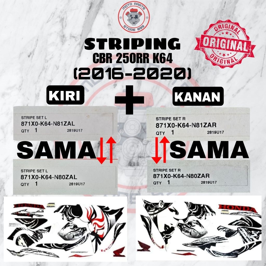 STRIPING ORIGINAL HONDA CBR 250 RR K64 (2016-2020) STIKER LIST CBR 250 RR KABUKI EDITION [871X0-K64-