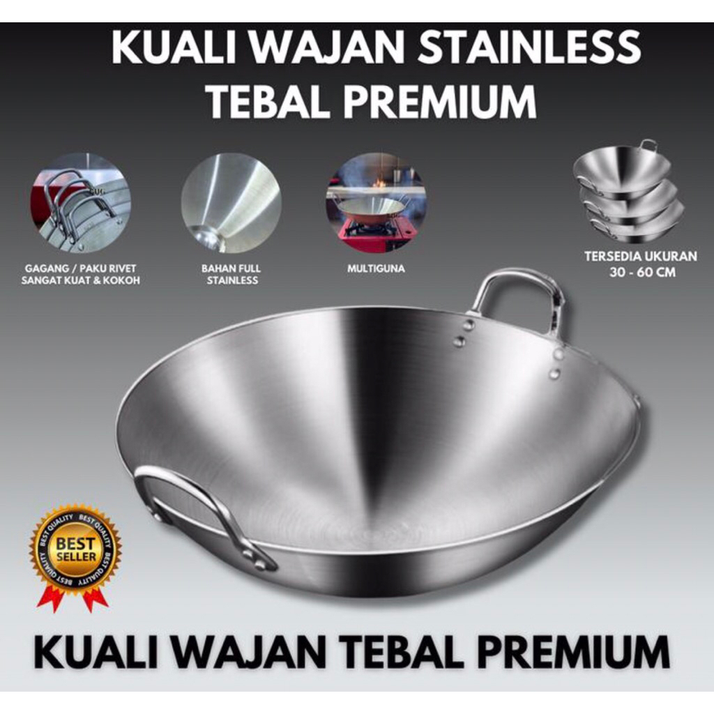 wajan 30 cm stainles steel tebel sus 304 tebal anti lengket anti karat