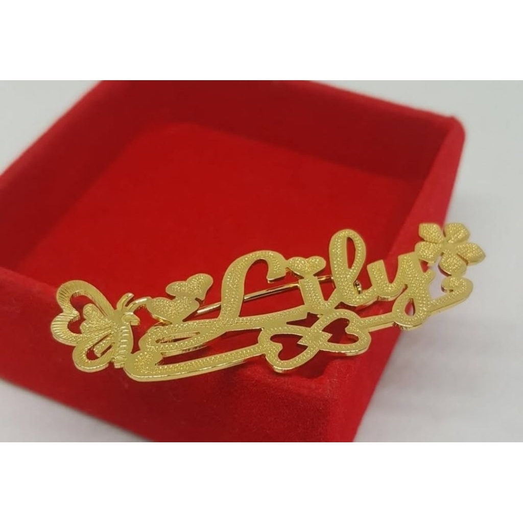 Bros Costum Nama / Bros Papan Nama /Papan Ukir Nama / Bros Dada Costum Nanma Sendiri