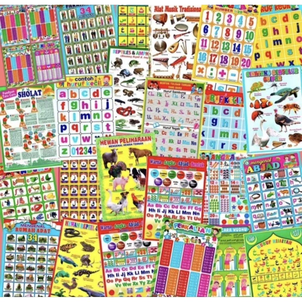 Poster Edukasi Anak Huruf, Angka, Sayur, Buah, Hijaiyah Dll Terlaris