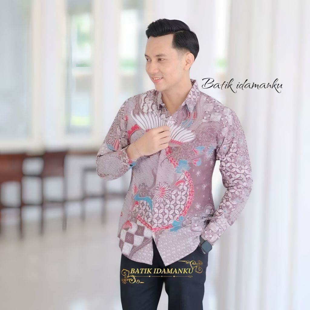 MERAK UNGU taro kemeja batik slimfit pria lengan panjang/atasan kemeja pria lengan panjang warna ung