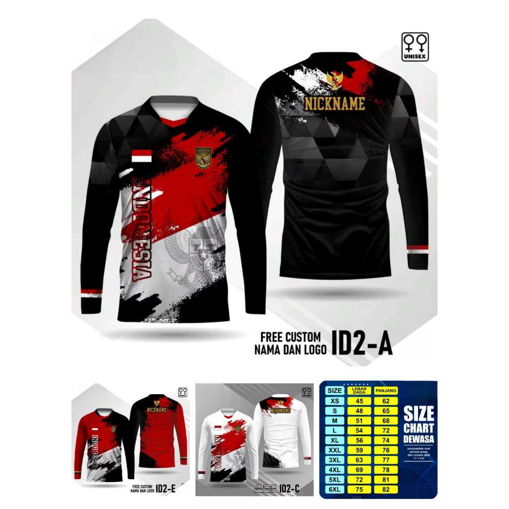 Jersey Kaos Lengan Panjang Indonesia Desain 1