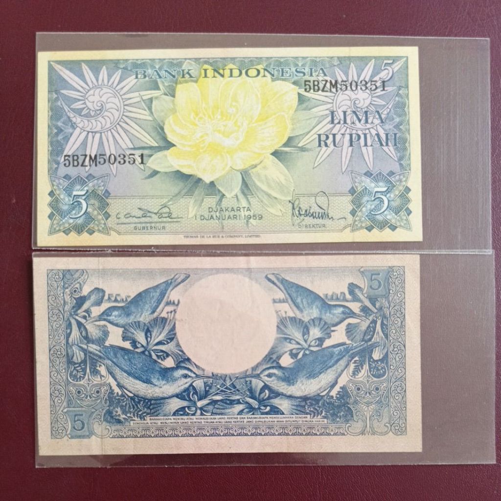 Uang Kertas Indonesia 5 Rupiah Seri Bunga 1959