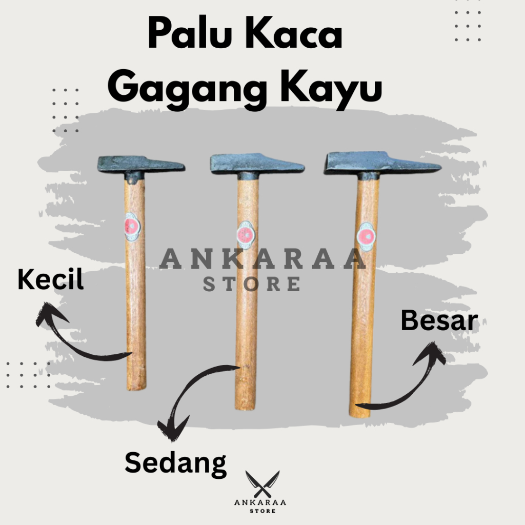 Palu Kaca Besi Cor Gagang Kayu Alat Tukang Ukuran Kecil, Sedang, Besar / Palu Besi
