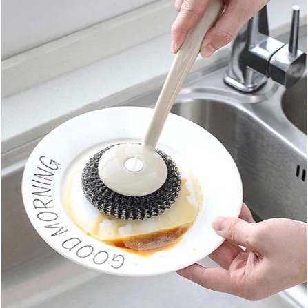 Sikat kawat gagang panjang Alat Gosok Peralatan Dapur Wheel Gosokan Panci Gagang Serabut / Alat Goso