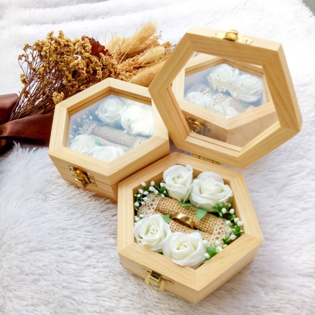 Ring Box kayu Ring box Kotak cincin lamaran Tempat Cincin Lamaran