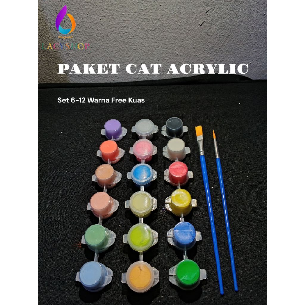 

Cat Lukis Acrylic | Acrylic Paint Set 6-18 Warna Free Kuas