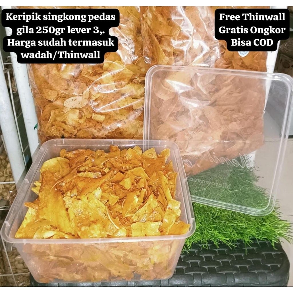 

Keripik singkong pedas gila 250gram level 3, harga sudah termasuk wadah/thinwall gratis packing babblewarp oleh oleh Bandung