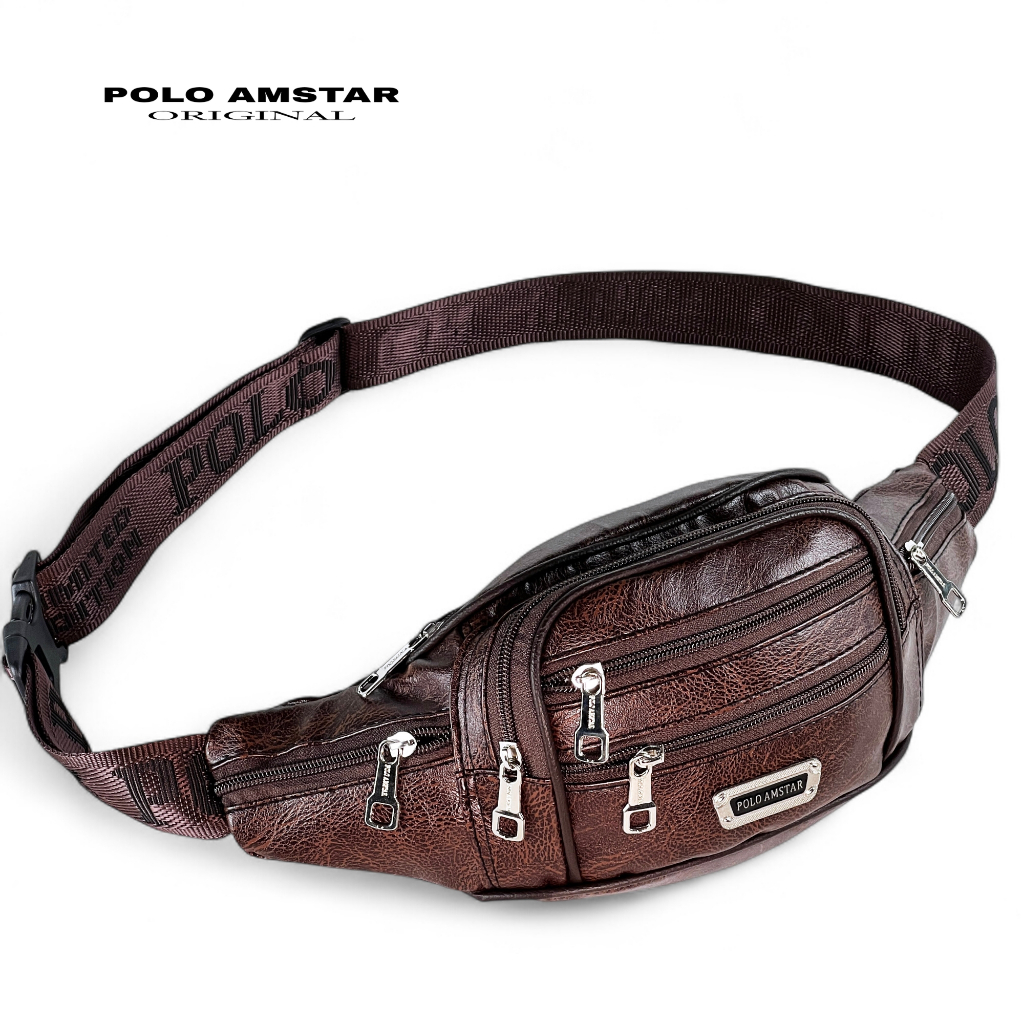 POLO AMSTAR Tas Selempang Pria Waistbag Slingbag Kulit Tas Pinggang Cowok