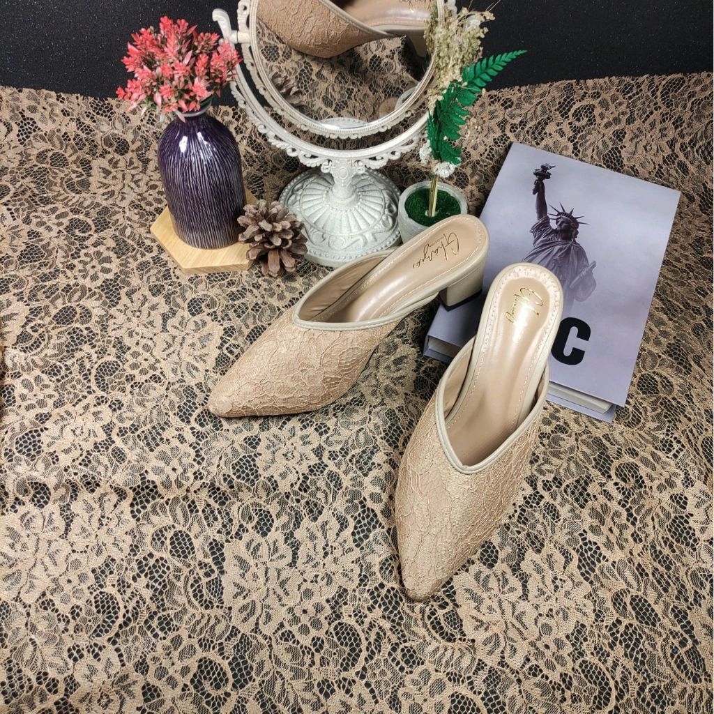 GHAZIA - [Size Jumbo] Sendal Pengantin Wanita Brukat Premium Ukuran Jumbo 42-45