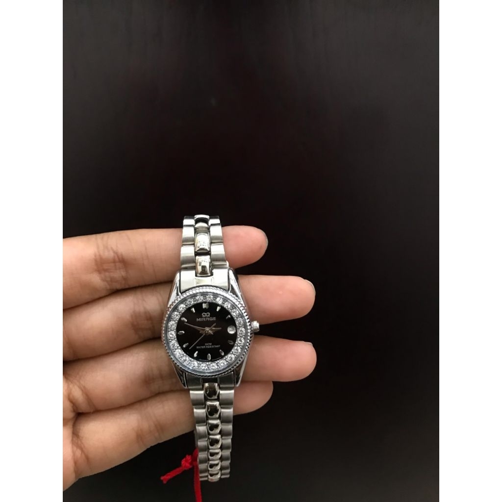 Jam Tangan Mirage Permata Cewe Silver Stainless Steel Tahan Air