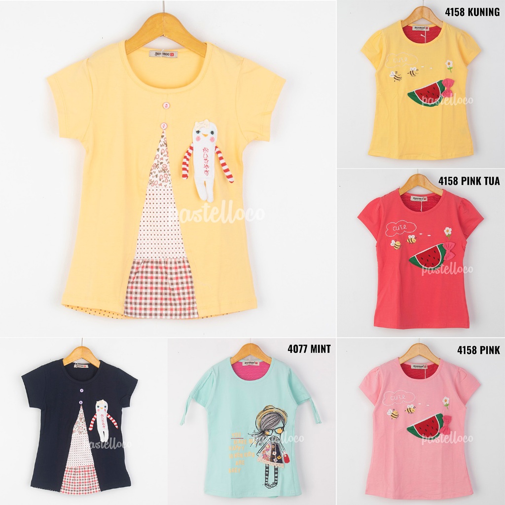 4-6 Geenee Kaos Anak Perempuan Lengan Pendek Atasan Anak Cewe 4158