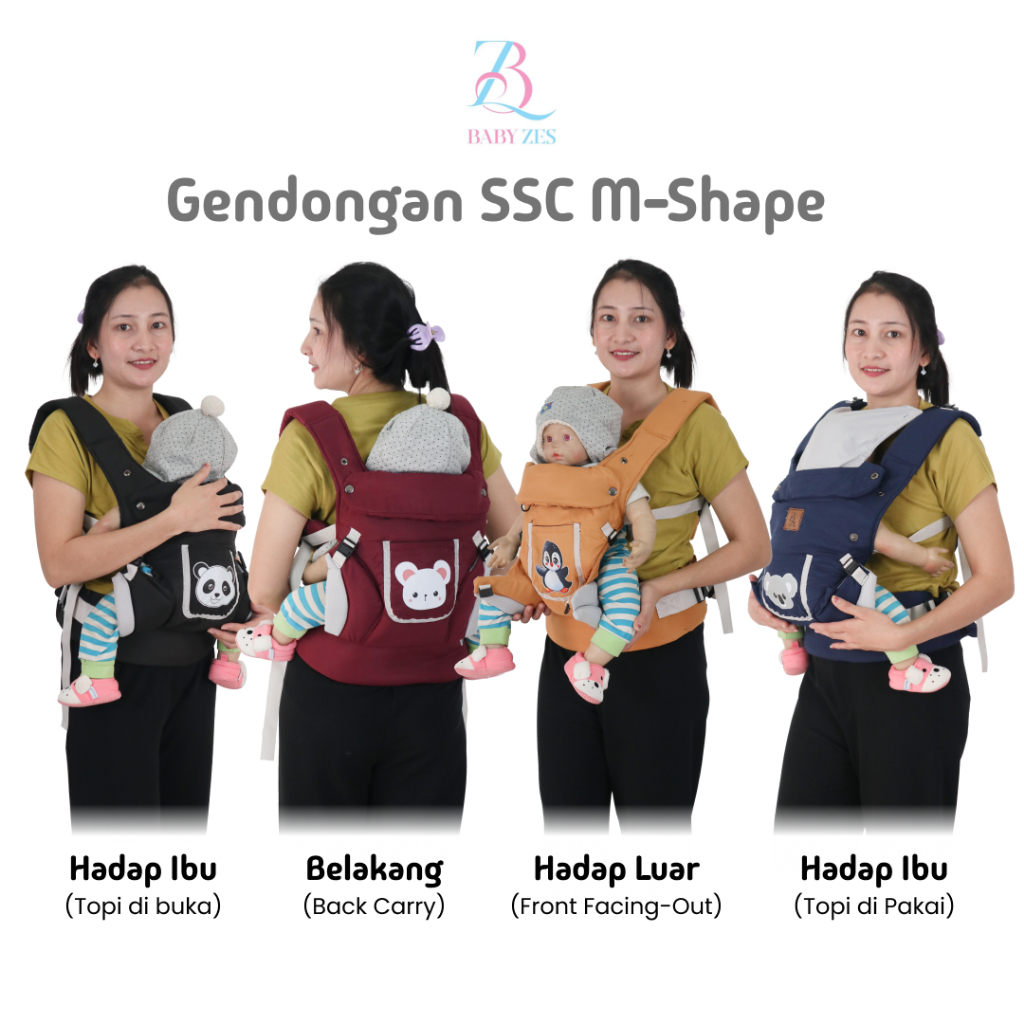 Baby Zes - Gendongan Bayi SSC Gendongan M-Shape Gendongan Depan Belakang 4 Posisi Karakter