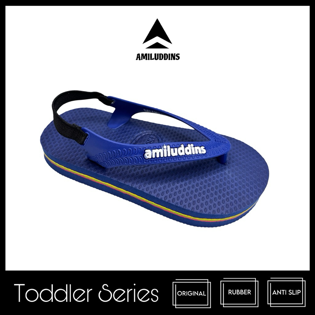 AMILUDDINS Toddler - Sandal Jepit Bayi Karet Emboss Tali Belakang bukan fipper bukan swallow navy bi