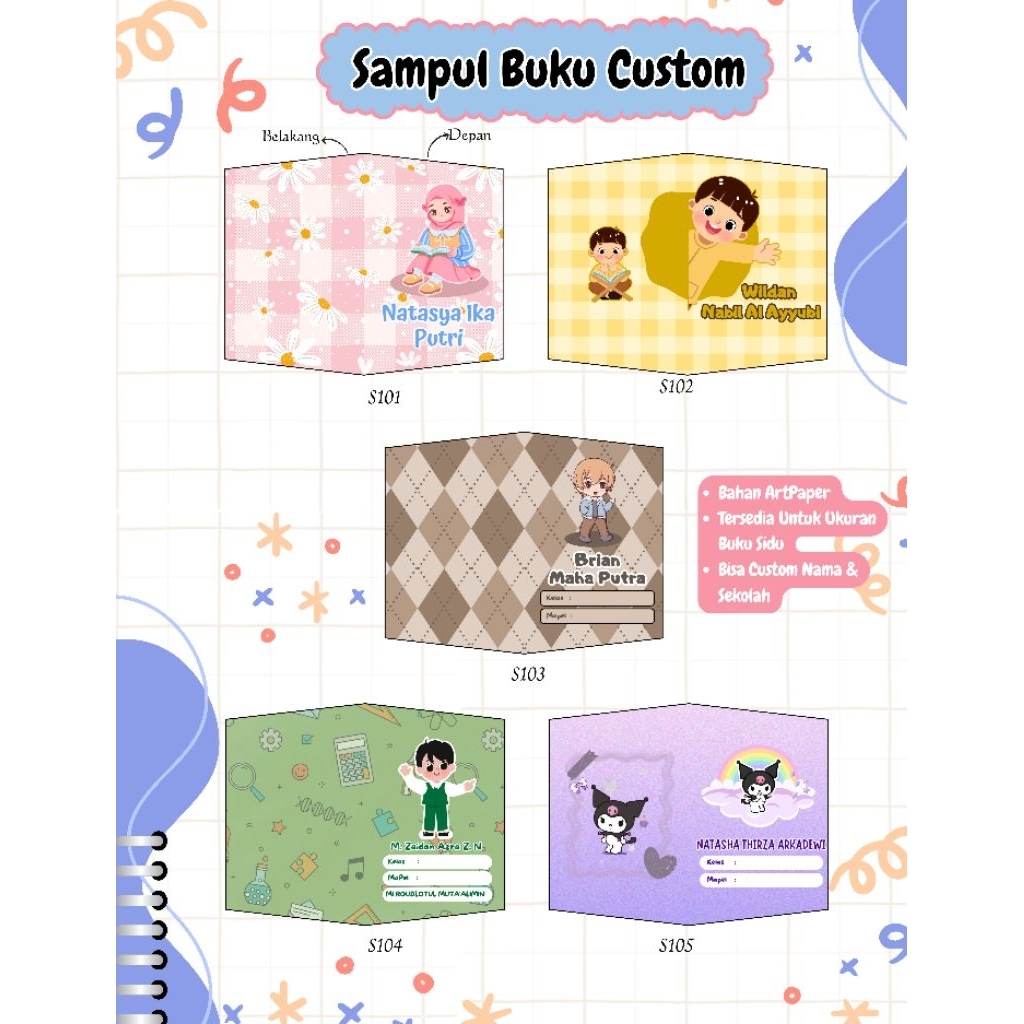 

Sampul Buku Anak CUSTOM / Sampul Buku FREE Nama Anak dan Nama Sekolah