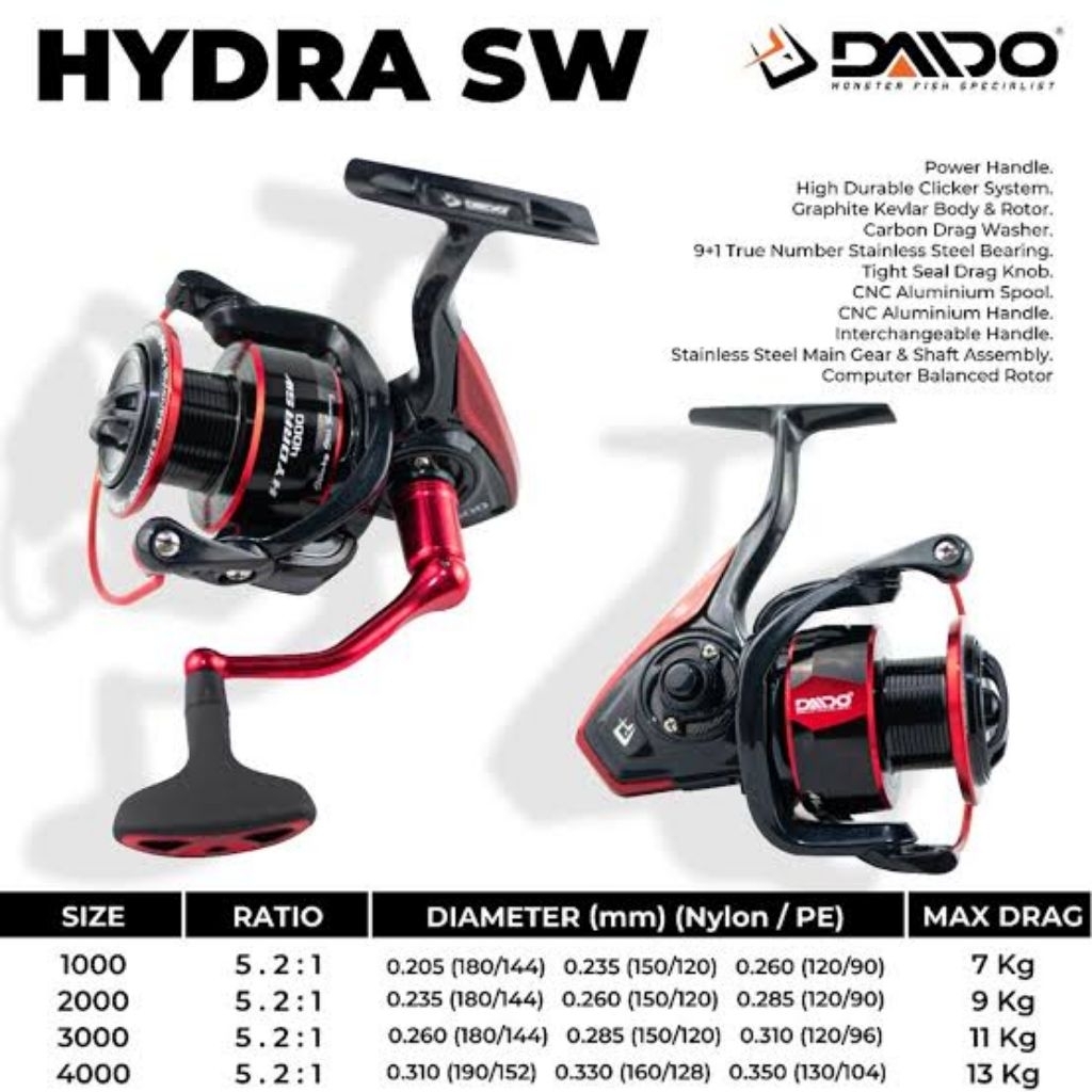 REEL DAIDO HYDRA SW & OCEA SW (1000&2000) - BODY METAL POWER HANDLE
