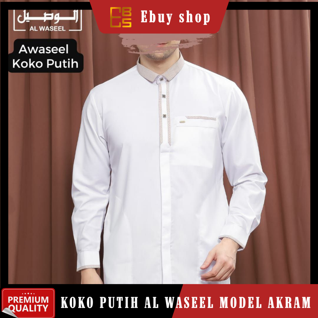 TERBARU Koko Putih Alwaseel Model Akram Lengan Panjang Manset Koko Pria Dewasa