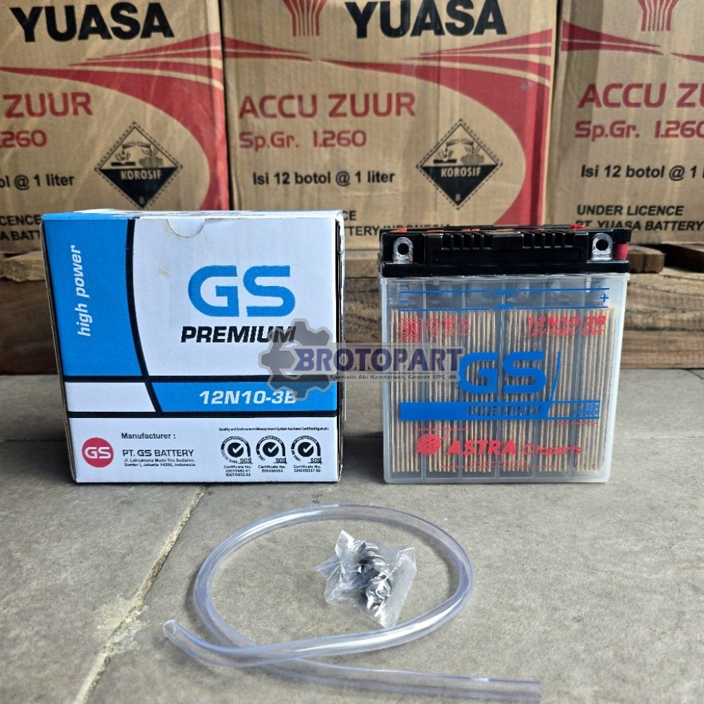 Aki Motor Roda Tiga Cator Viar, Tossa, Jialing, Kaisar GS ASTRA 12N10-3B Aki Basah Original