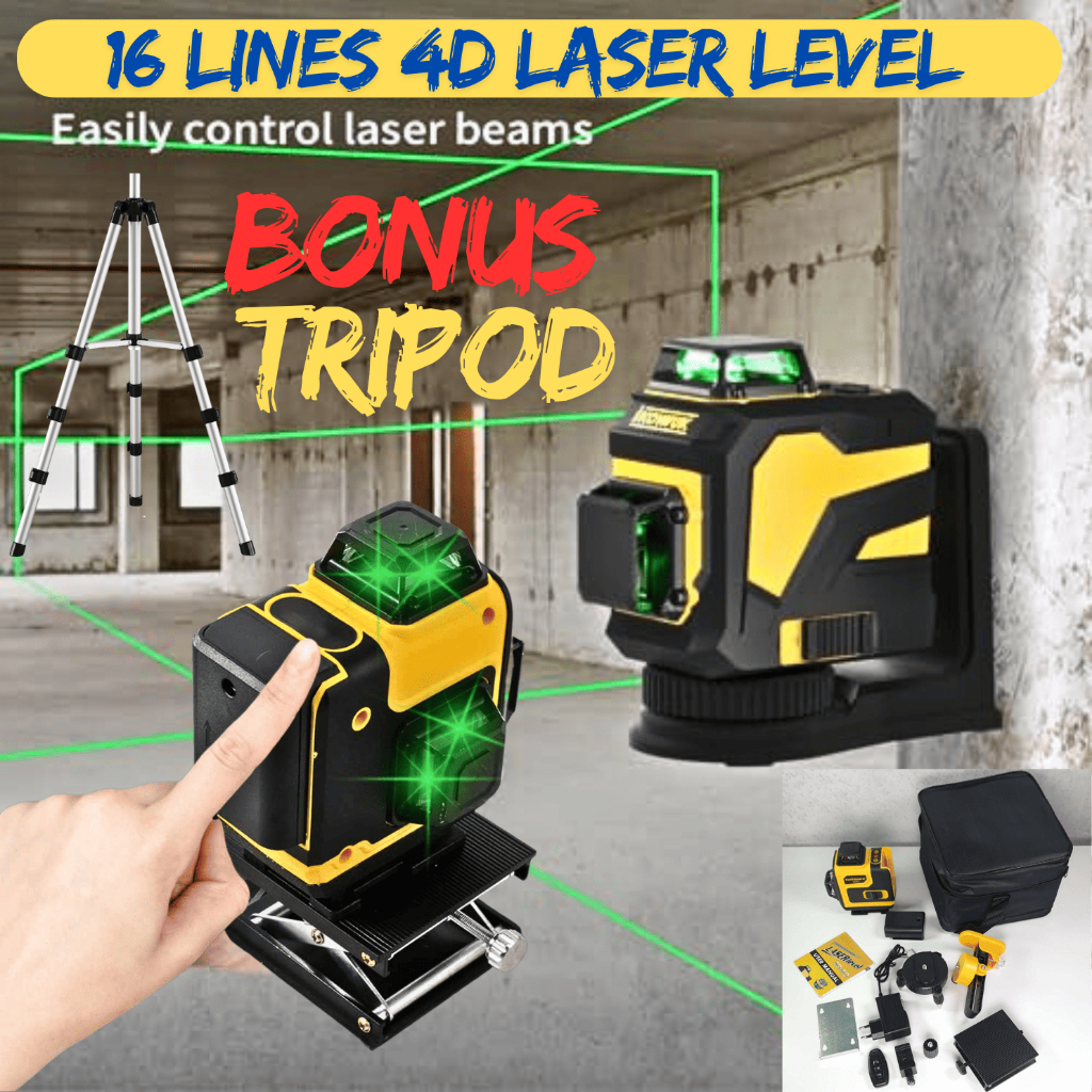 COD Taffware  Mesin Laser Leveling 16 Lines 4D Self Leveling Ground & Wall Green Beam bonus tripod