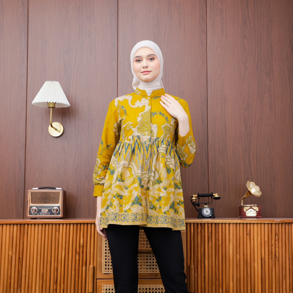 Rania Blouse Batik Wanita Atasan batik kerja Bahan Katun Model busui Friendly Lengan panjang
