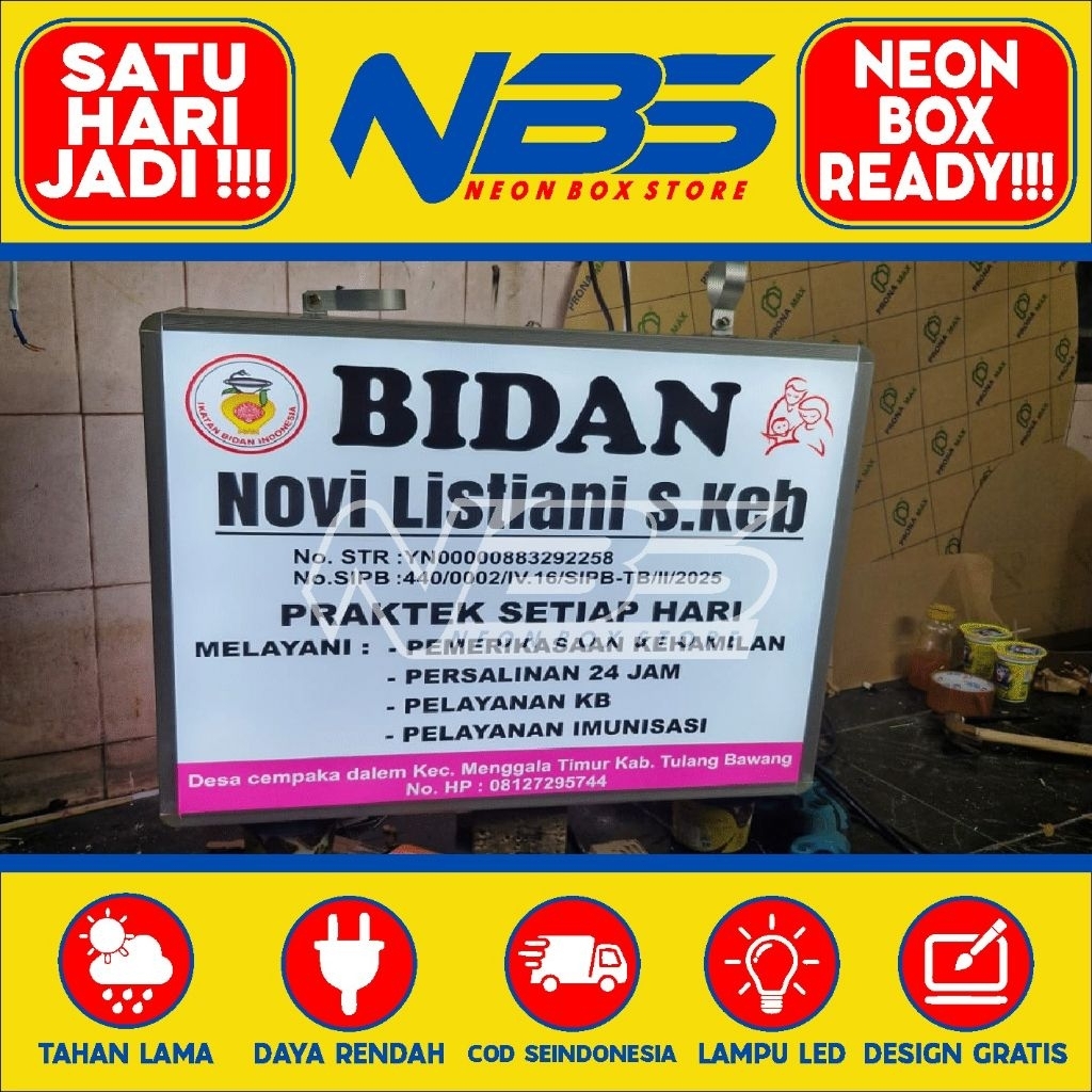 NEON BOX PRAKTEK BIDAN | PRAKTEK DOKTER | CUSTOM SUKA SUKA | OUTDOOR | WATERPROOF | BAHAN AKRILIK TA