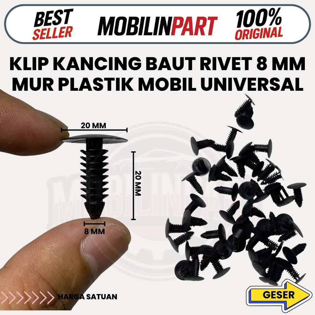 Klip Kancing Baut Rivet 8 MM Mur Plastik Mobil Universal