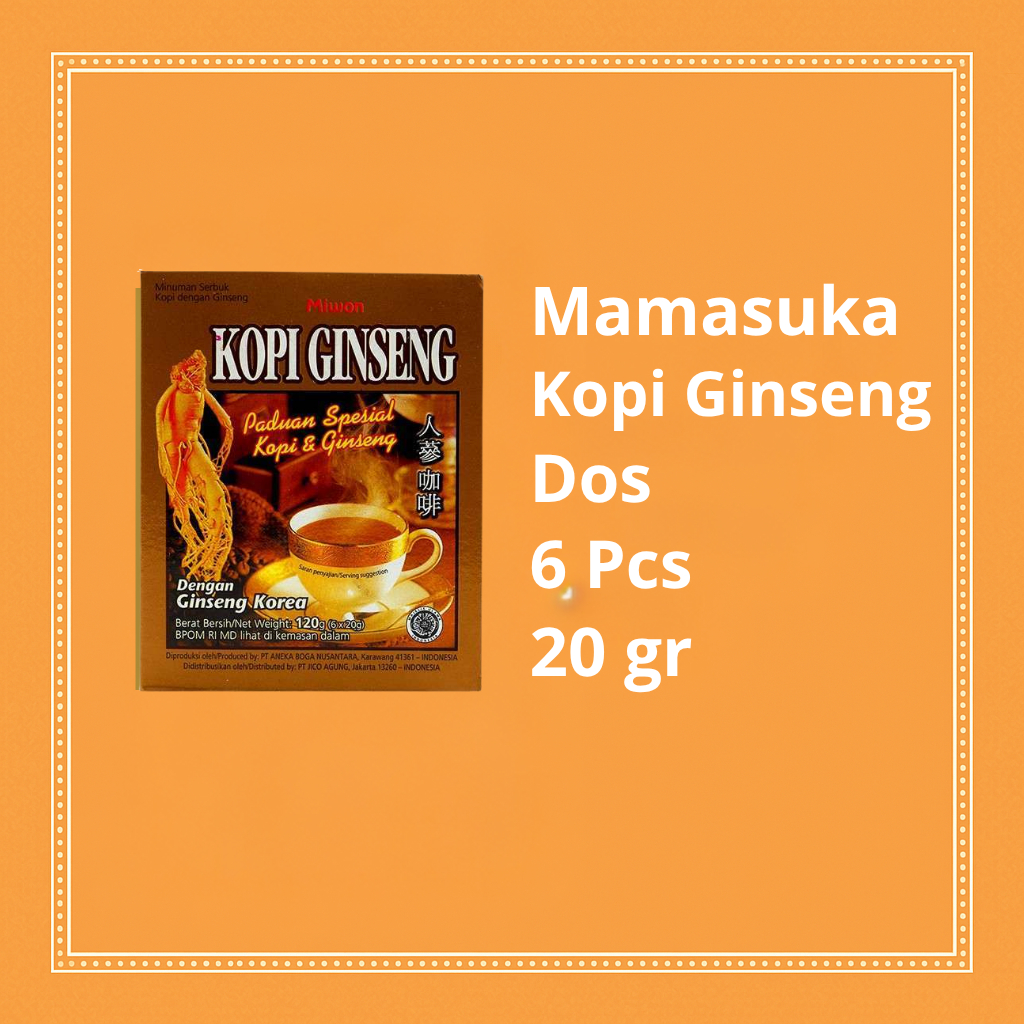 

Mamasuka Kopi Ginseng Dus Isi 6 Sachet – Minuman Ginseng Instan