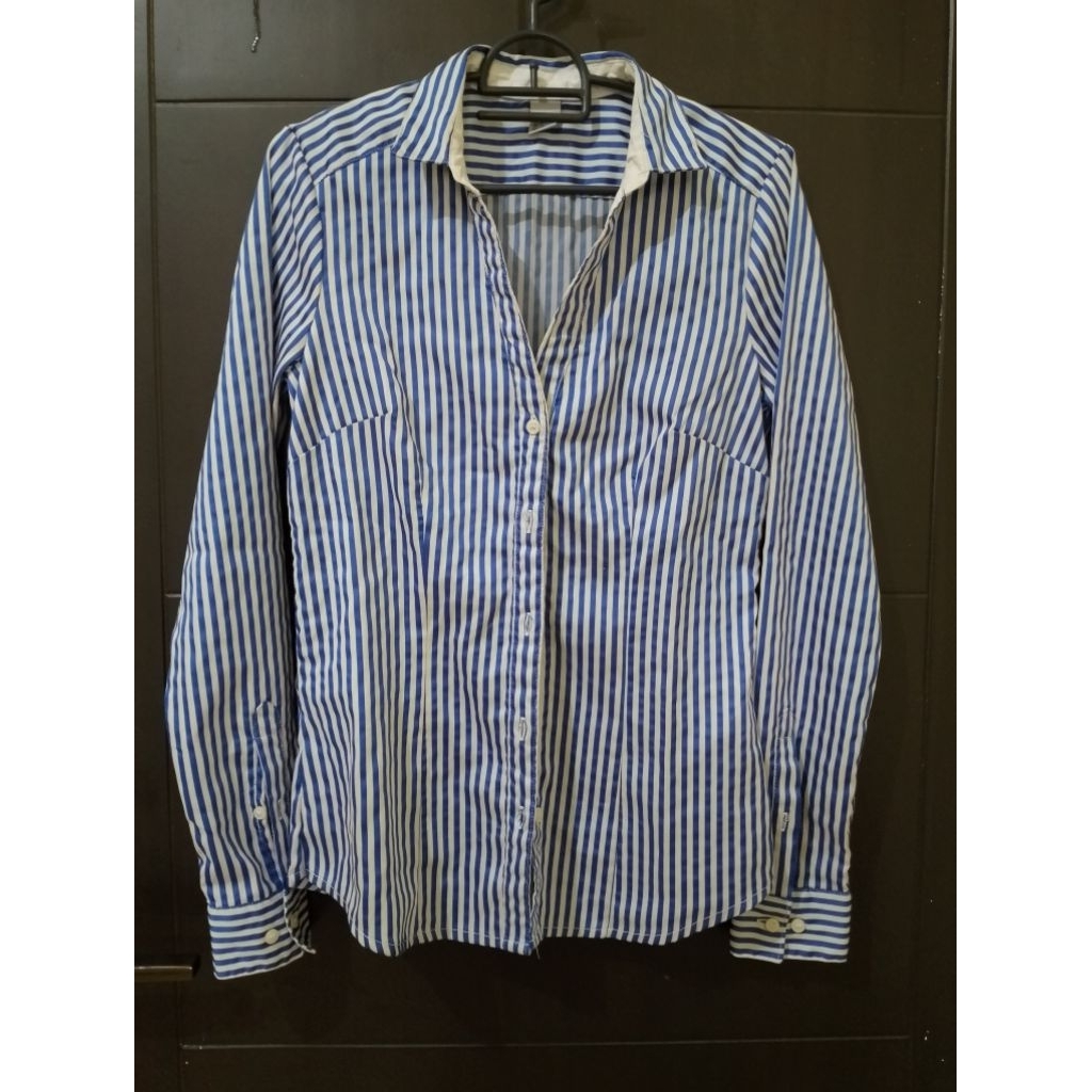 Atasan kemeja garis garis biru wanita H&M