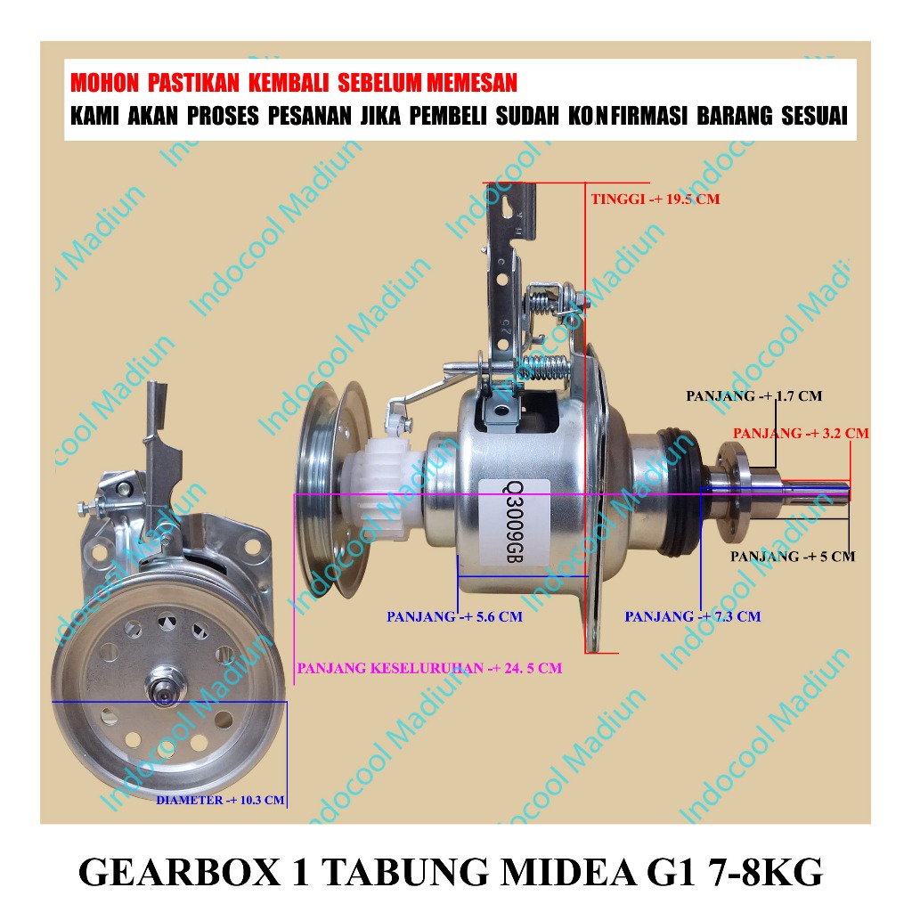 G1TMD7 GERBOK / GIRBOX MESIN CUCI / GEARBOX 1 TABUNG MIDEA G1 7-8KG