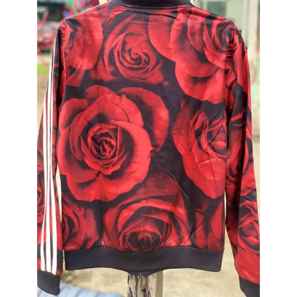 Jaket Lelong Adidas Bunga Mawar Hitam Merah